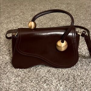 Cult Gaia Dark Brown Shoulder Bag with Gold Accents